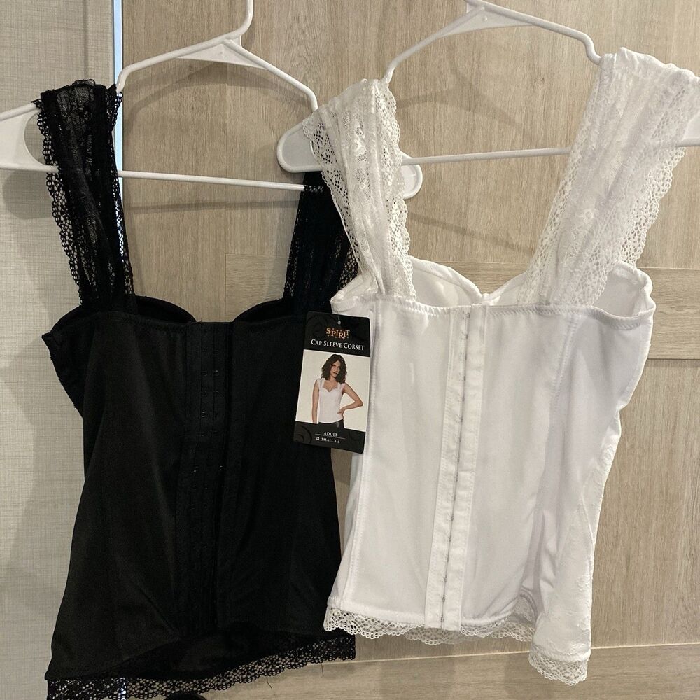 Lace Corsets White Black Coquette Whimsigoth Cap Sleeve Floral Top Women S Lot/2 - Picture 6 of 11